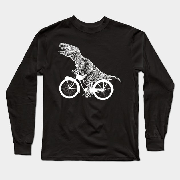 T rex dino bicycling funny Long Sleeve T-Shirt by Collagedream